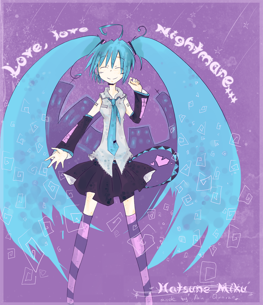 aria_quarzo, blue_hair, detached_sleeves, hatsune_miku, headphones, heart, long_hair, necktie