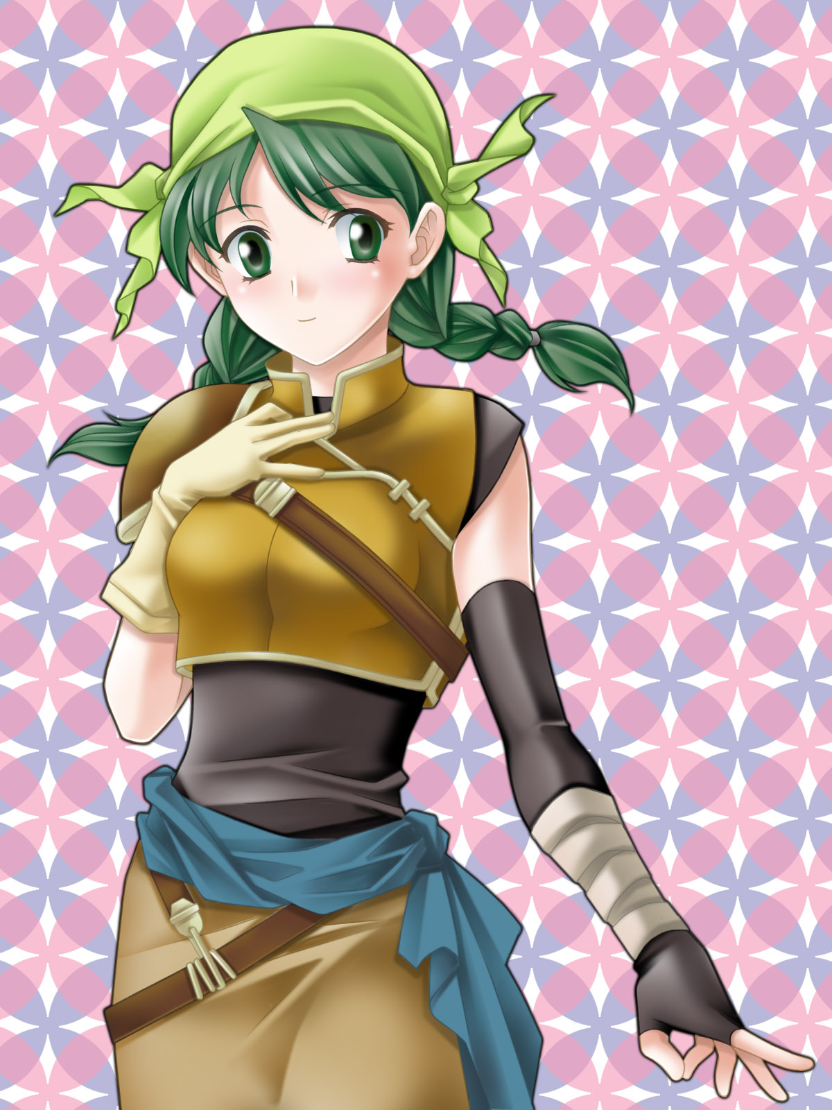 archer_(fire_emblem), bandanna, blush, braid, elbow_gloves, female, fingerless_gloves, fire_emblem