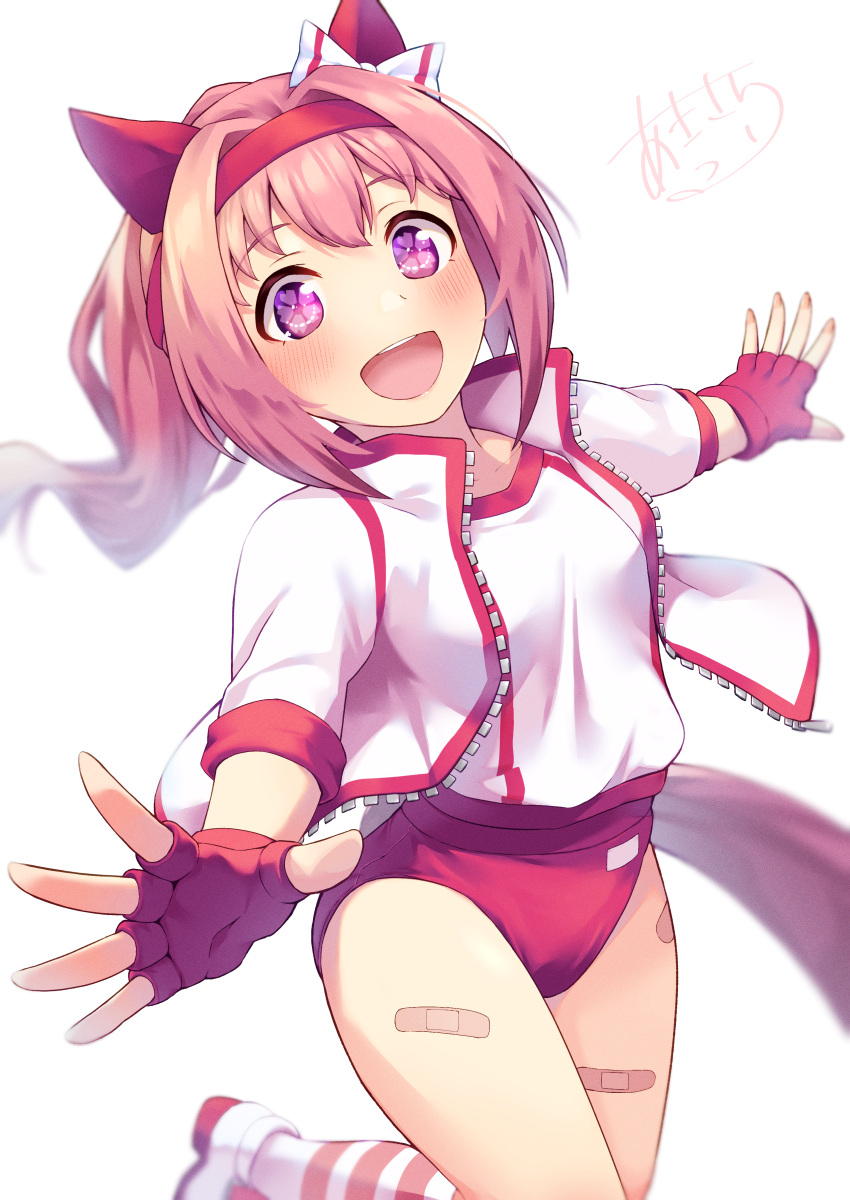 1girl, absurdres, animal_ears, atelier_z44, bandaid, bandaid_on_thigh, buruma, ear_covers