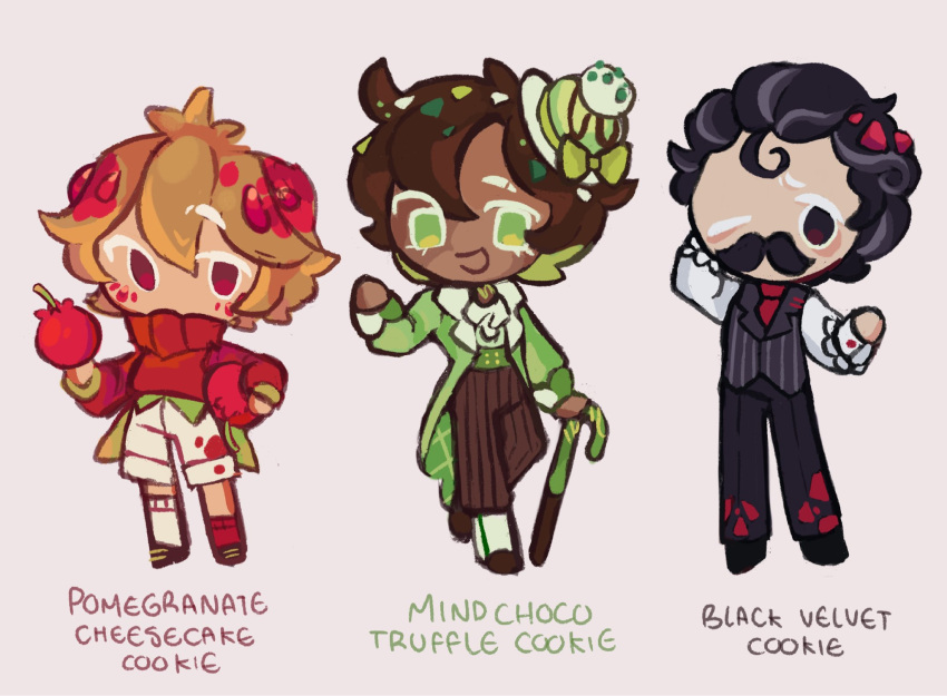 3boys, alternate_skin_color, black_hair, brown_eyes, brown_hair, cane, chibi, chibi_only