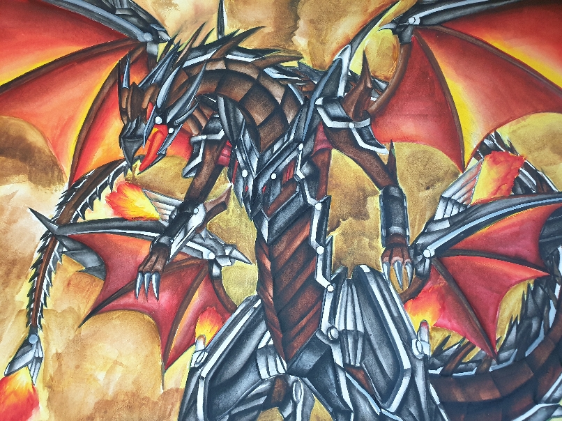 1other, dragon, dragon_tail, dragon_wings, duel_monster, facing_to_the_side, fire, looking_to_the_side