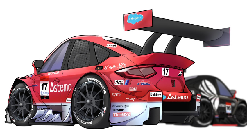 autobacs_racing_team_aguri, black_car, bridgestone, car, chibi, highres, honda, honda_civic