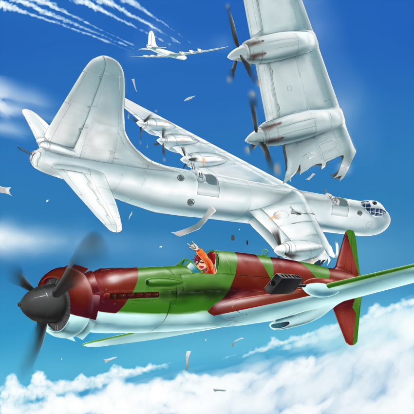 aerial_battle, airplane, b-36, battle, do_335, highres, military, original