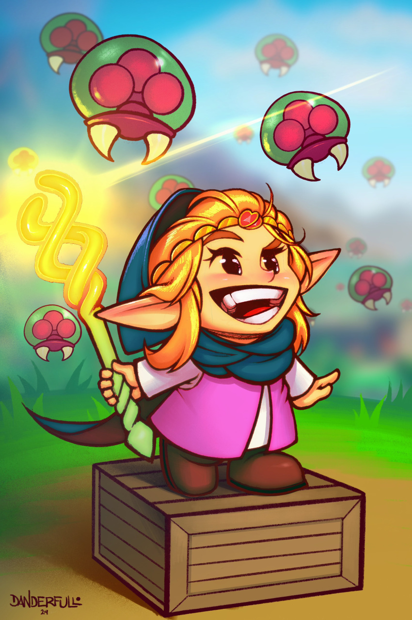 1girl, absurdres, artist_name, blonde_hair, box, chibi, chibi_only, circlet