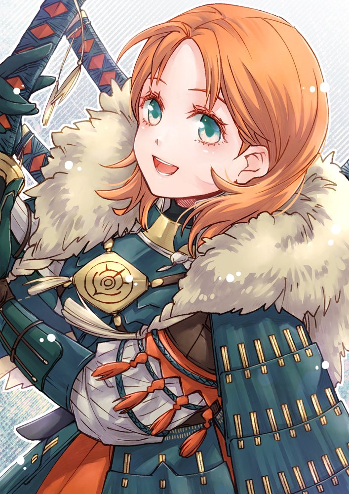 1girl, :d, annette_fantine_dominic, armor, commentary_request, ebi_puri_(ebi-ebi), fire_emblem, fire_emblem:_three_houses