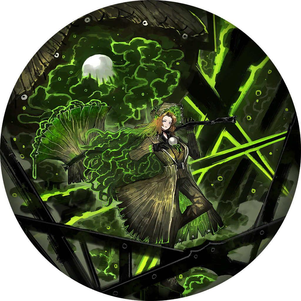1girl, ambling_pearl, axe, black_shirt, blue_eyes, brown_coat, brown_footwear, brown_hair, brown_pants, brown_vest, clam, coat, collared_shirt, e.g.o_(project_moon), effervescent_corrosion_(e.g.o), game_cg, gem, green_hair, green_ribbon, headdress, holding, holding_axe, limbus_company, long_hair, multicolored_hair, nai_ga, official_art, pants, pearl_(gemstone), project_moon, ribbon, rodion_(project_moon), shirt, shoes, slime_(substance), solo_focus, vest
