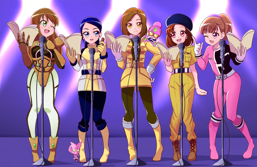 6+girls, absurdres, animification, arm_up, armor, armored_bodysuit, battle_fever_j, belt