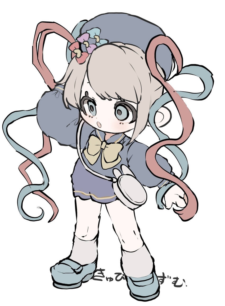 1girl, beret, blue_bow, blue_dress, blue_eyes, blue_hair, blue_hat, bow