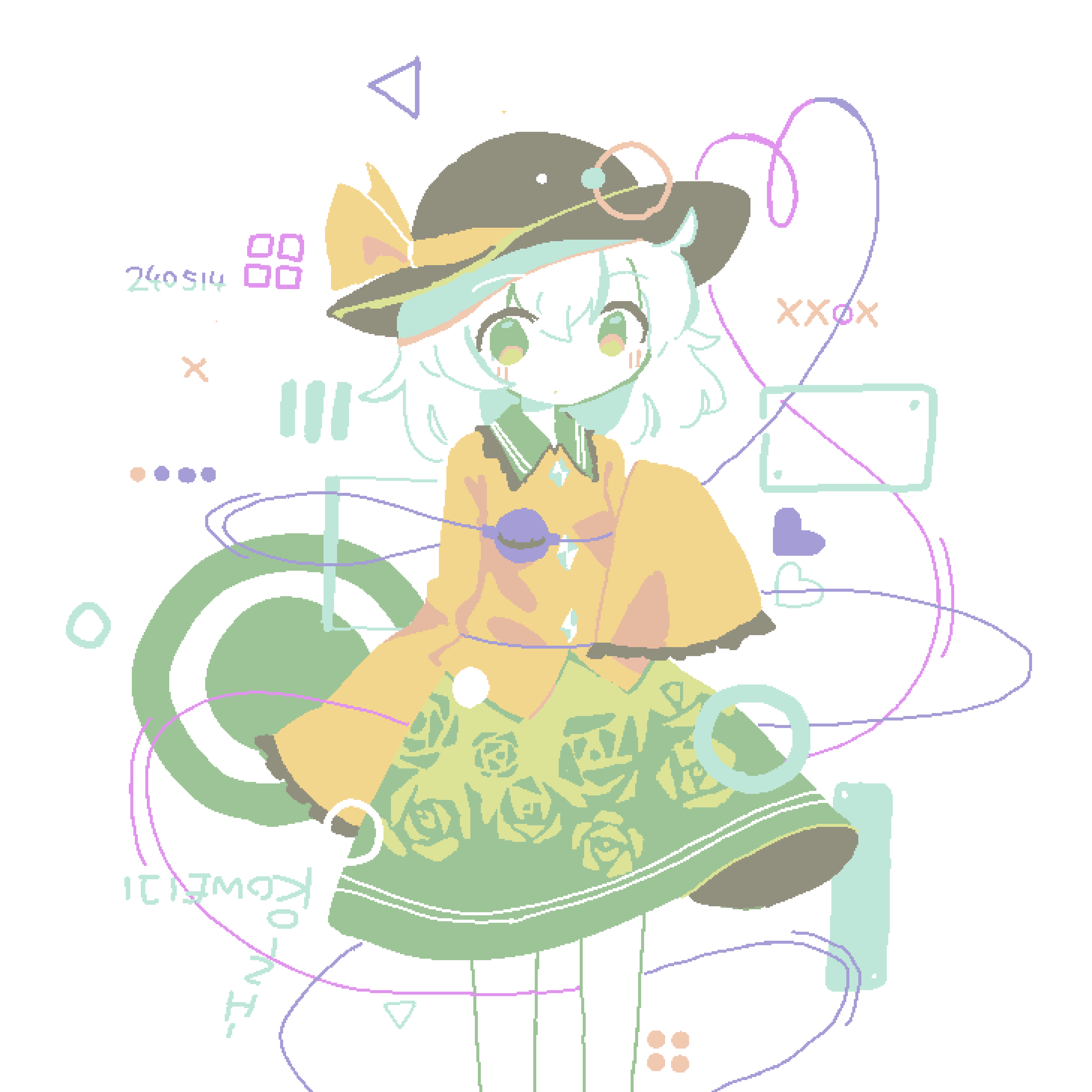 1girl, absurdres, black_hat, blouse, bow, buttons, colo_(frypan_soul), diamond_button