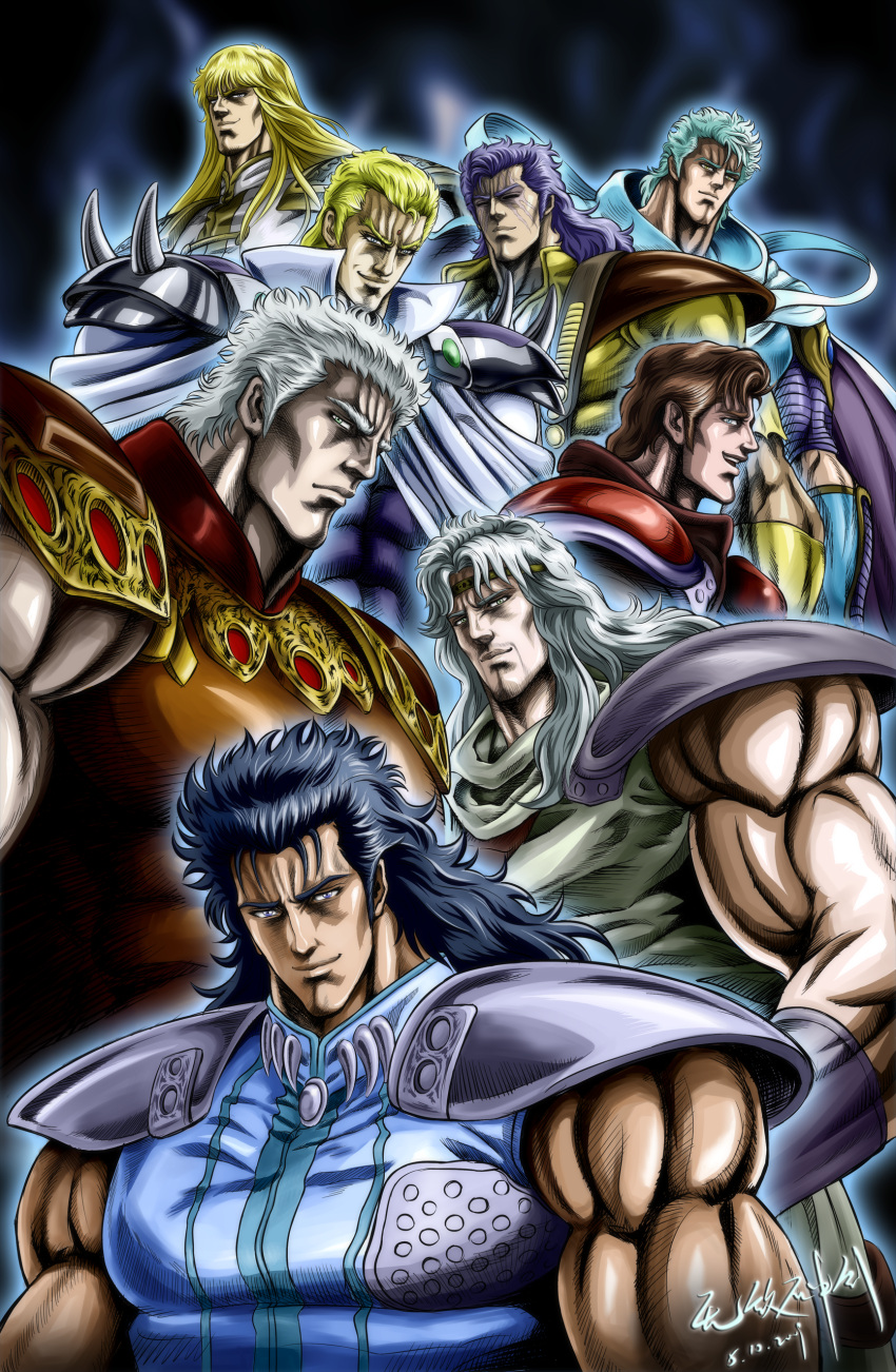 absurdres, black_hair, blonde_hair, blue_hair, brown_hair, highres, hokuto_no_ken, juza