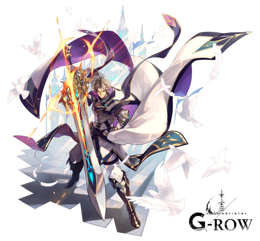 1boy, armor, bird, boots, cloak, closed_mouth, dare_ga_tame_no_alchemist, feathers