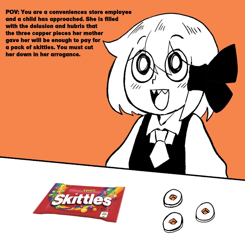 1girl, ascot, coin, english_text, greyscale_with_colored_background, hikibee, looking_at_viewer, open_mouth