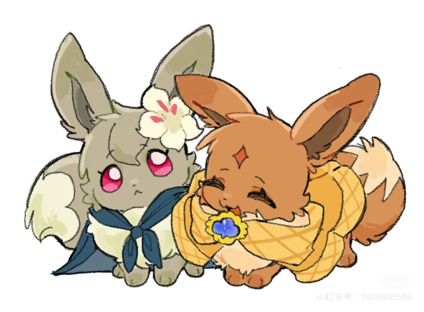 :<, :3, ^_^, animalization, bandana, bandana_around_neck, blue_bandana, brown_fur