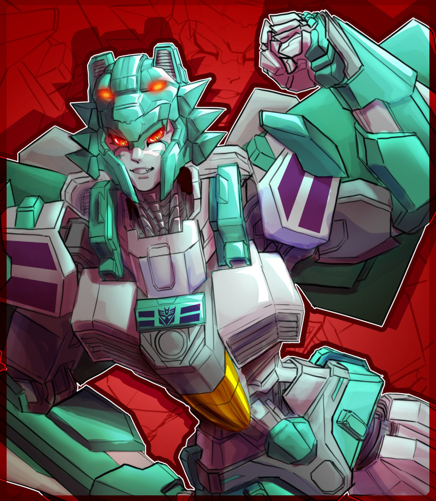1girl, absurdres, airplane_wing, animal_ears, cat_ears, decepticon, glowing, glowing_eyes, helmet, highres, humanoid_robot, insignia, lyzack, mecha, mecha_focus, mechanical_wings, red_eyes, robot, robot_girl, science_fiction, sketchinventor, solo, transformers, wings