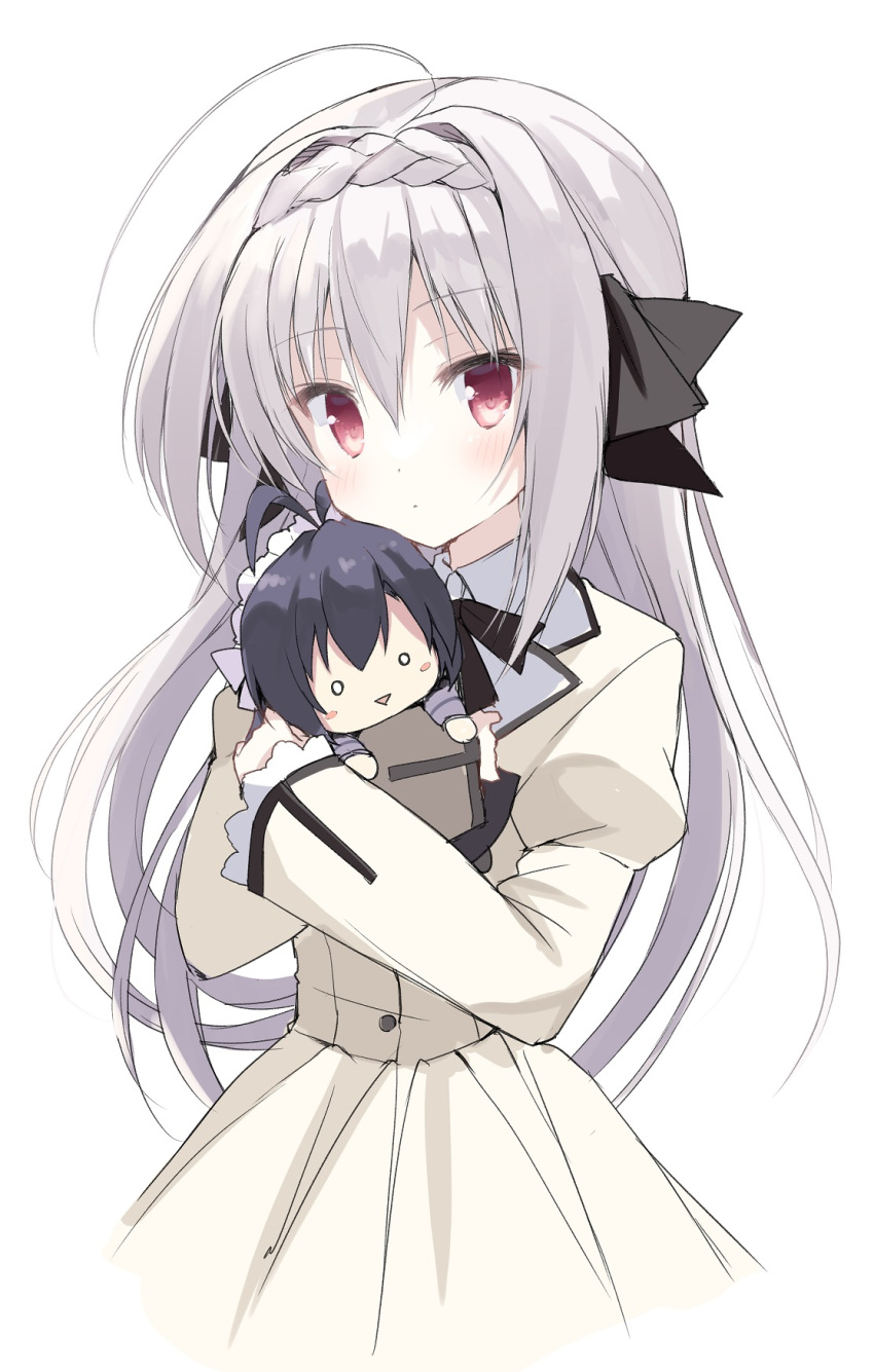 1girl, black_bow, black_bowtie, bow, bowtie, braid, character_doll, commentary