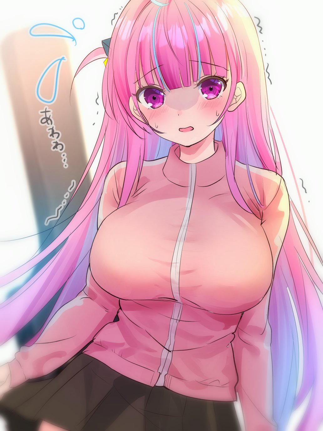 1girl, alternate_costume, alternate_hairstyle, aqua_hair, black_skirt, blurry_edges, blush, bocchi_the_rock!