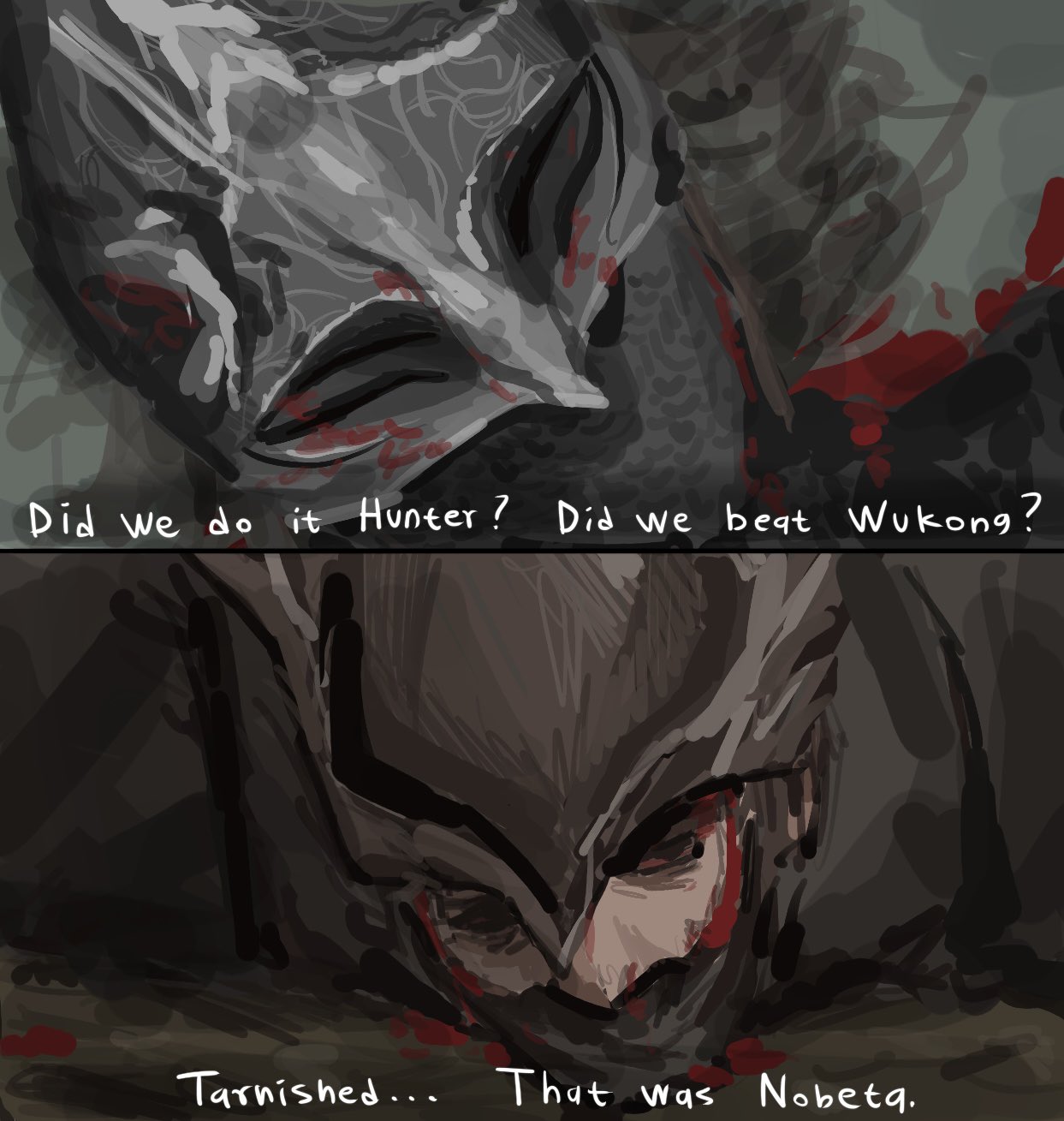 armor, black_hat, black_myth:_wukong, blood, blood_from_eyes, blood_on_clothes, blood_on_face, bloodborne