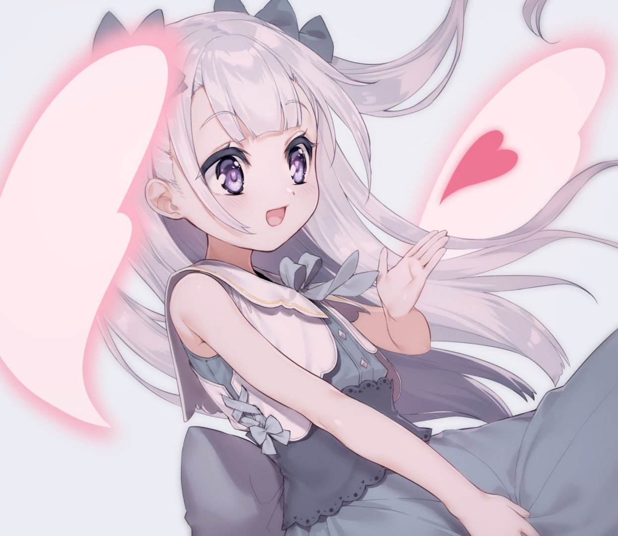 1girl, bow, copyright_request, dress, flat_chest, floating_hair, heart, long_hair