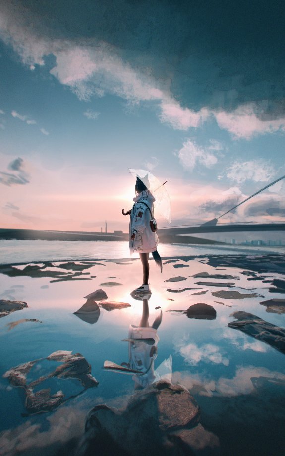 1girl, animal_ears, arknights, black_hair, blue_sky, clouds, cloudy_sky, coat