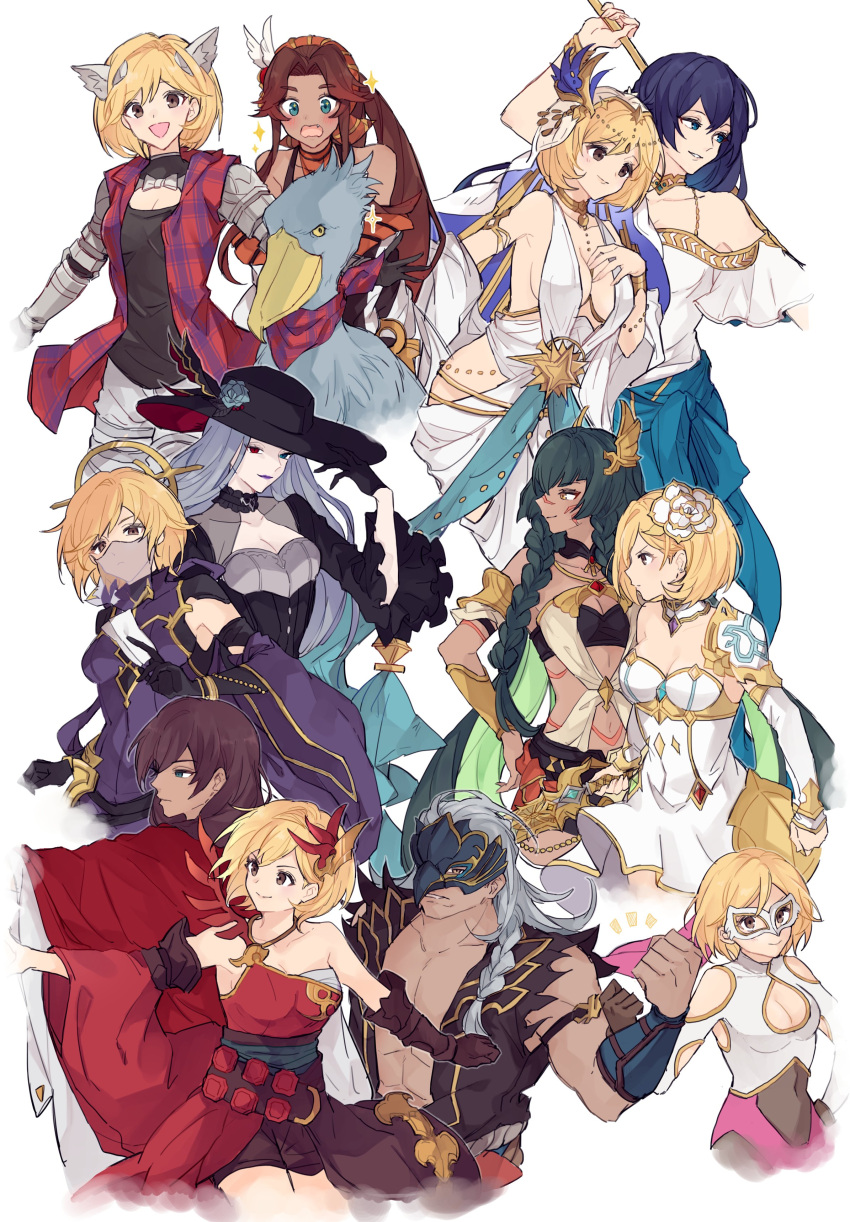 abs, absurdres, atum_(granblue_fantasy), bare_shoulders, bennu_(granblue_fantasy), black_gloves, blonde_hair, blue_eyes