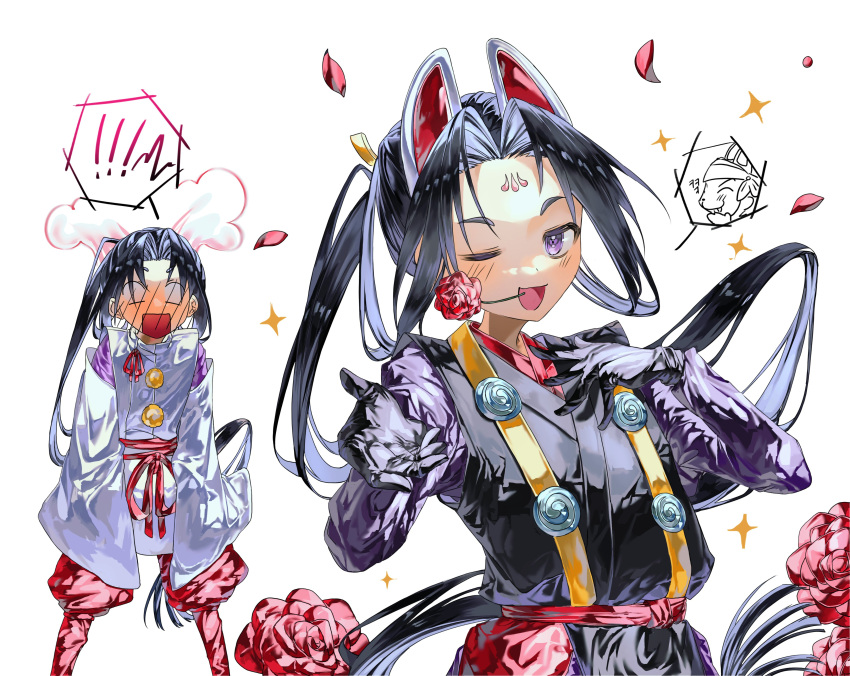 !, !!, 2boys, :d, absurdres, animal_ears, bishie_sparkle, black_gloves
