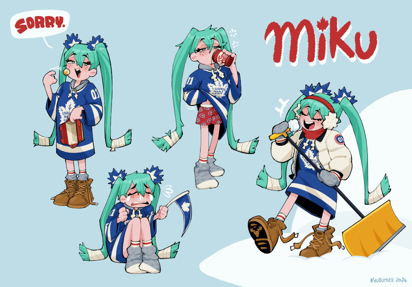 1girl, :d, absurdres, alternate_costume, aqua_eyes, aqua_hair, artist_name, bandages