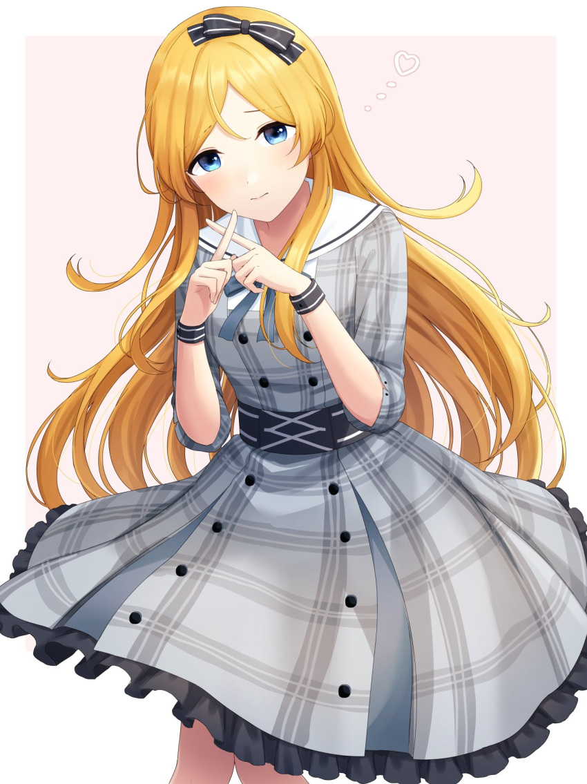 1girl, birthday, black_bow, black_wrist_cuffs, blonde_hair, blue_eyes, bow, breasts