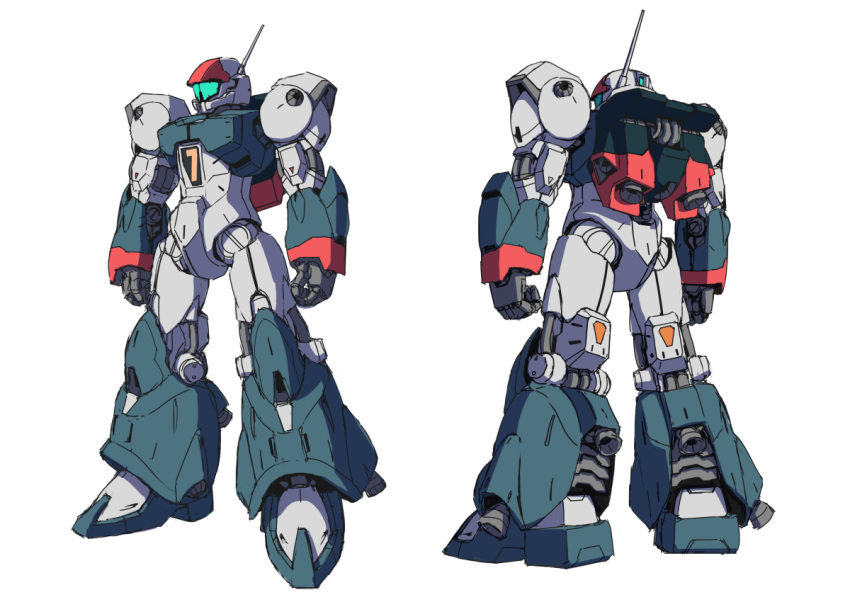 commentary_request, dual_persona, ginga_hyouryuu_vifam, machinery, mecha, mecha_focus, multiple_views, no_humans, original, radio_antenna, redesign, robot, round_vernian, science_fiction, teikoku_jokyoku, vernier_thrusters, vifam, white_background