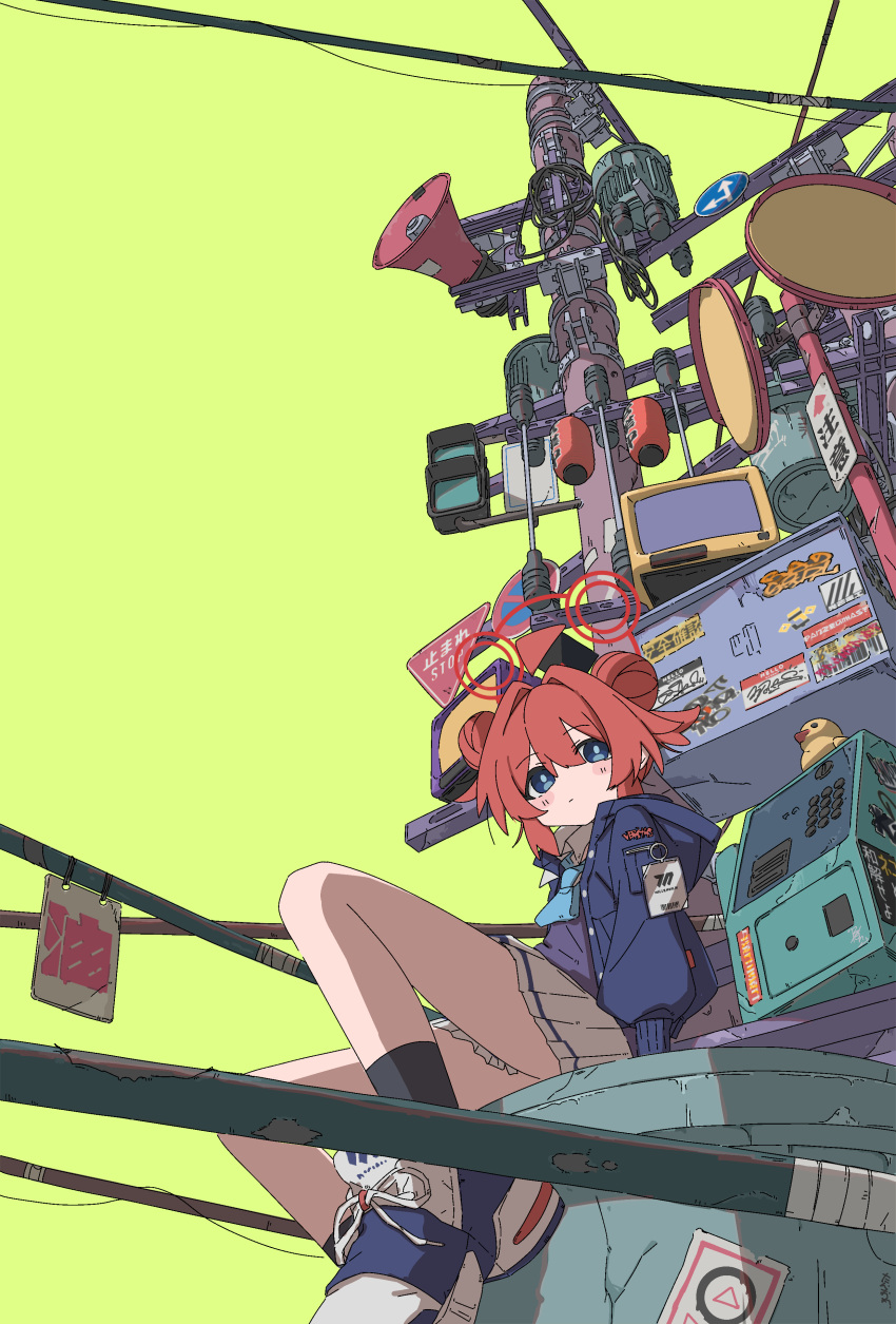 1girl, absurdres, ahoge, black_socks, blue_archive, blue_eyes, blue_jacket, blue_necktie