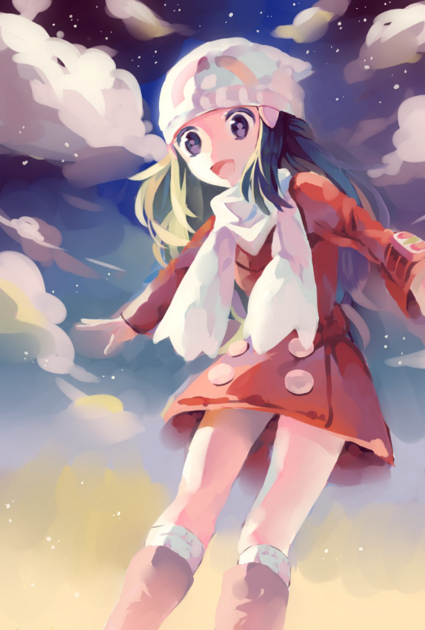 1girl, beanie, black_eyes, boots, coat, feet_out_of_frame, hat, hikari_(pokemon)