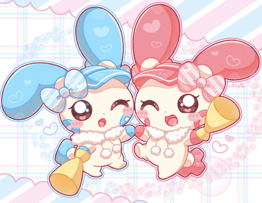 animal_ears, bow, clothed_pokemon, hat, highres, minun, no_humans, one_eye_closed