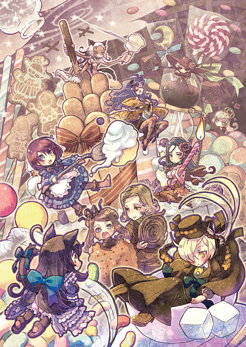 bottle, cake, candle, candy, chibi, cookie, cream, dessert