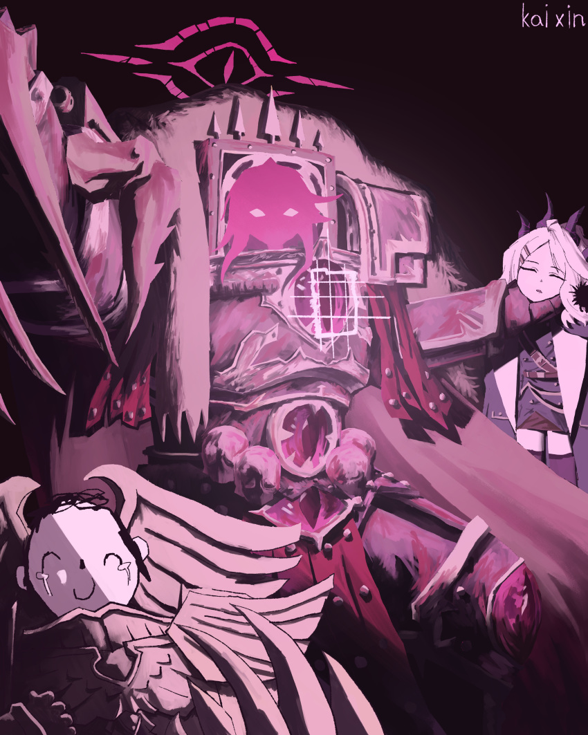 1boy, 2girls, absurdres, artist_name, blue_archive, closed_eyes, coat, coat_on_shoulders