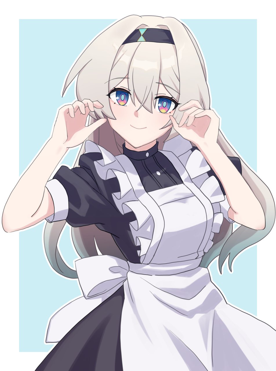 1girl, alternate_costume, apron, black_hairband, breasts, claw_pose, enmaided, firefly_(honkai:_star_rail)