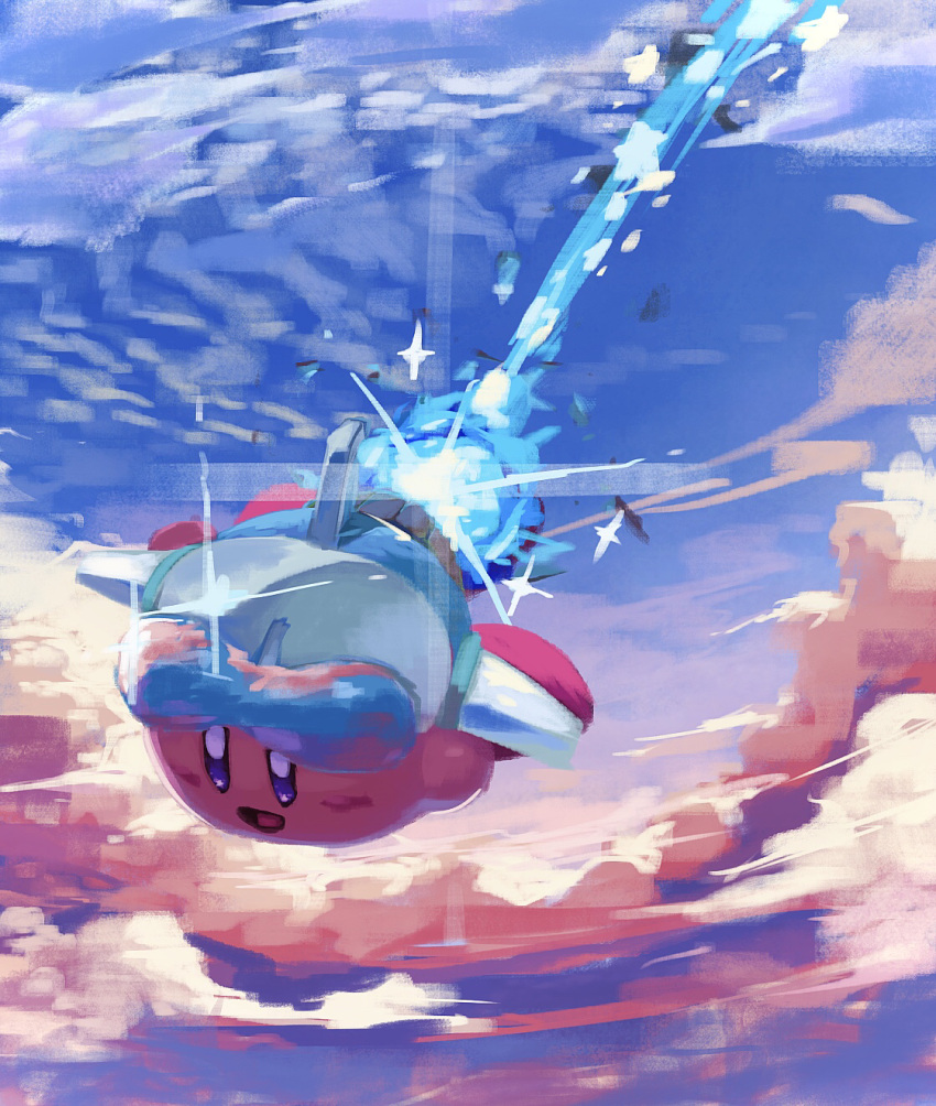 blue-tinted_eyewear, blue_eyes, blue_fire, blue_sky, blush_stickers, clouds, colored_skin, commentary_request