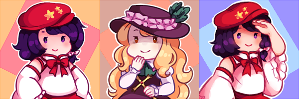 2girls, ascot, bare_shoulders, blonde_hair, bow, bowtie, brown_hat, brown_skirt