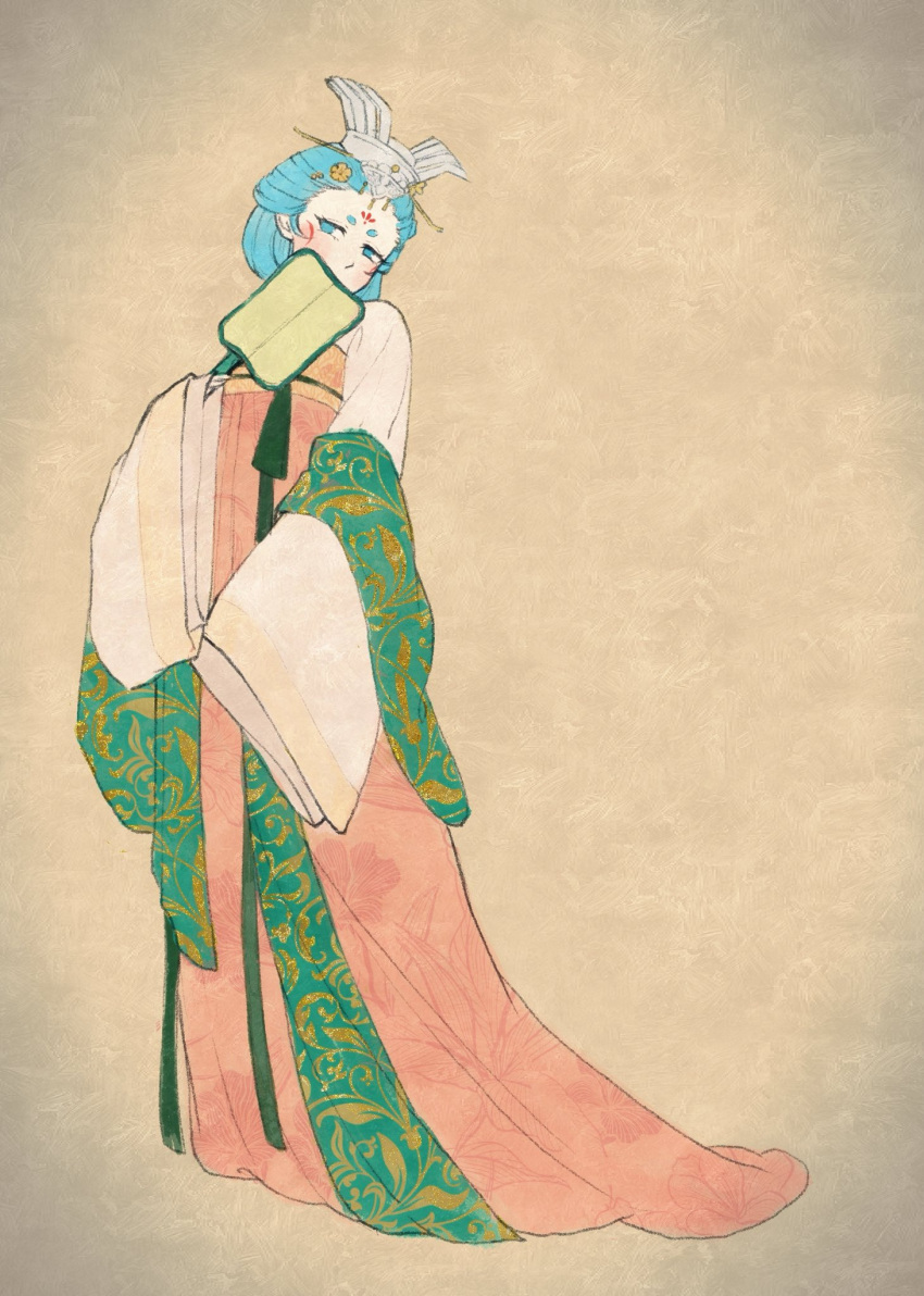 1girl, alternate_costume, alternate_hairstyle, aqua_eyes, aqua_hair, chinese_clothes, commentary, dress