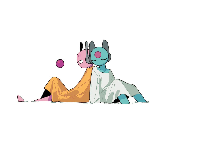 1boy, 1girl, back-to-back, blue_skin, circle_facial_mark, closed_eyes, collarbone, colored_skin