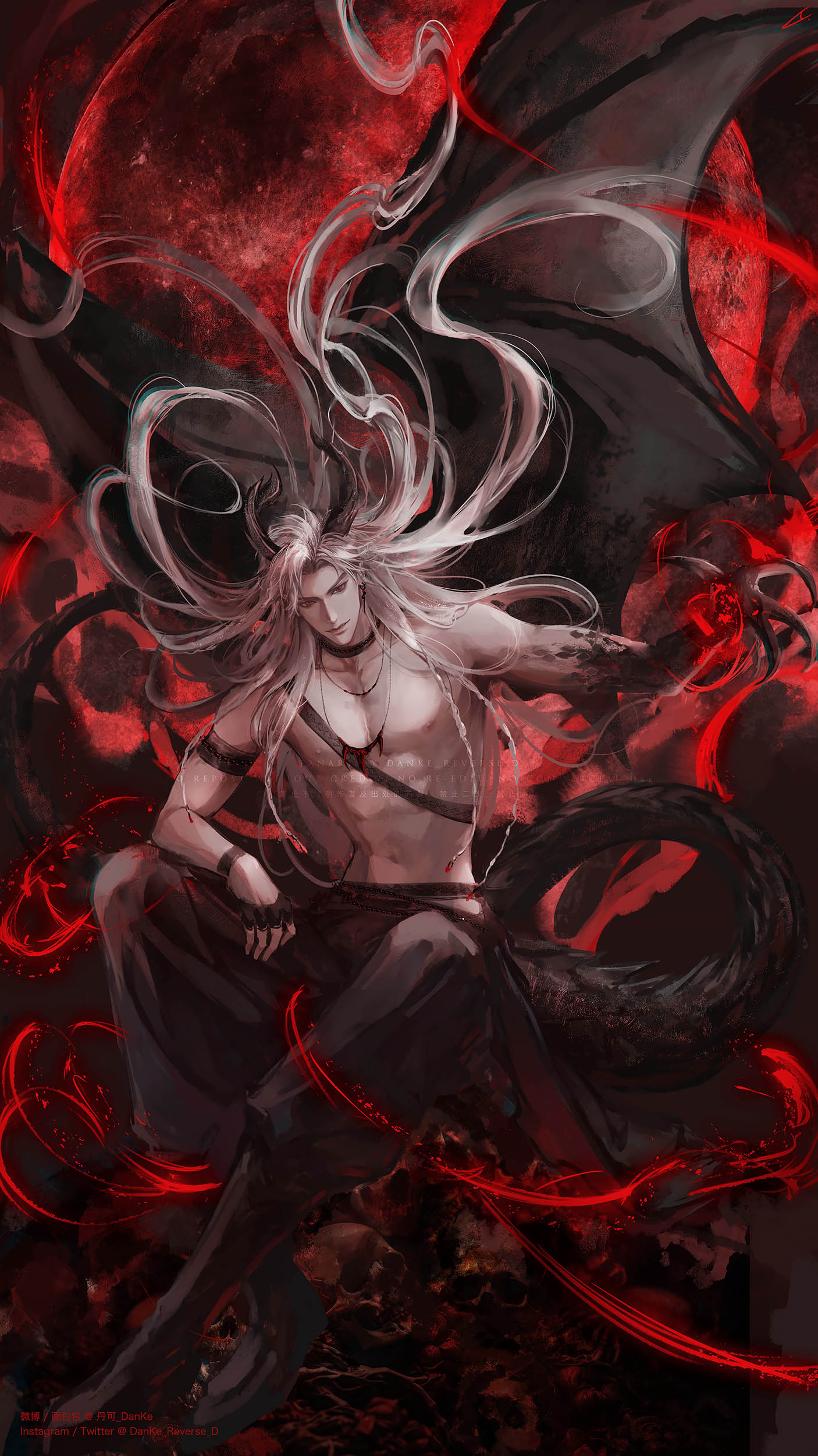 1boy, abs, absurdres, alternate_hair_length, alternate_hairstyle, armband, black_pants, black_wings