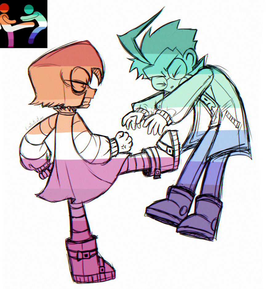 1boy, 1girl, black_hair, boots, brother_and_sister, dib_(invader_zim), dress, from_side