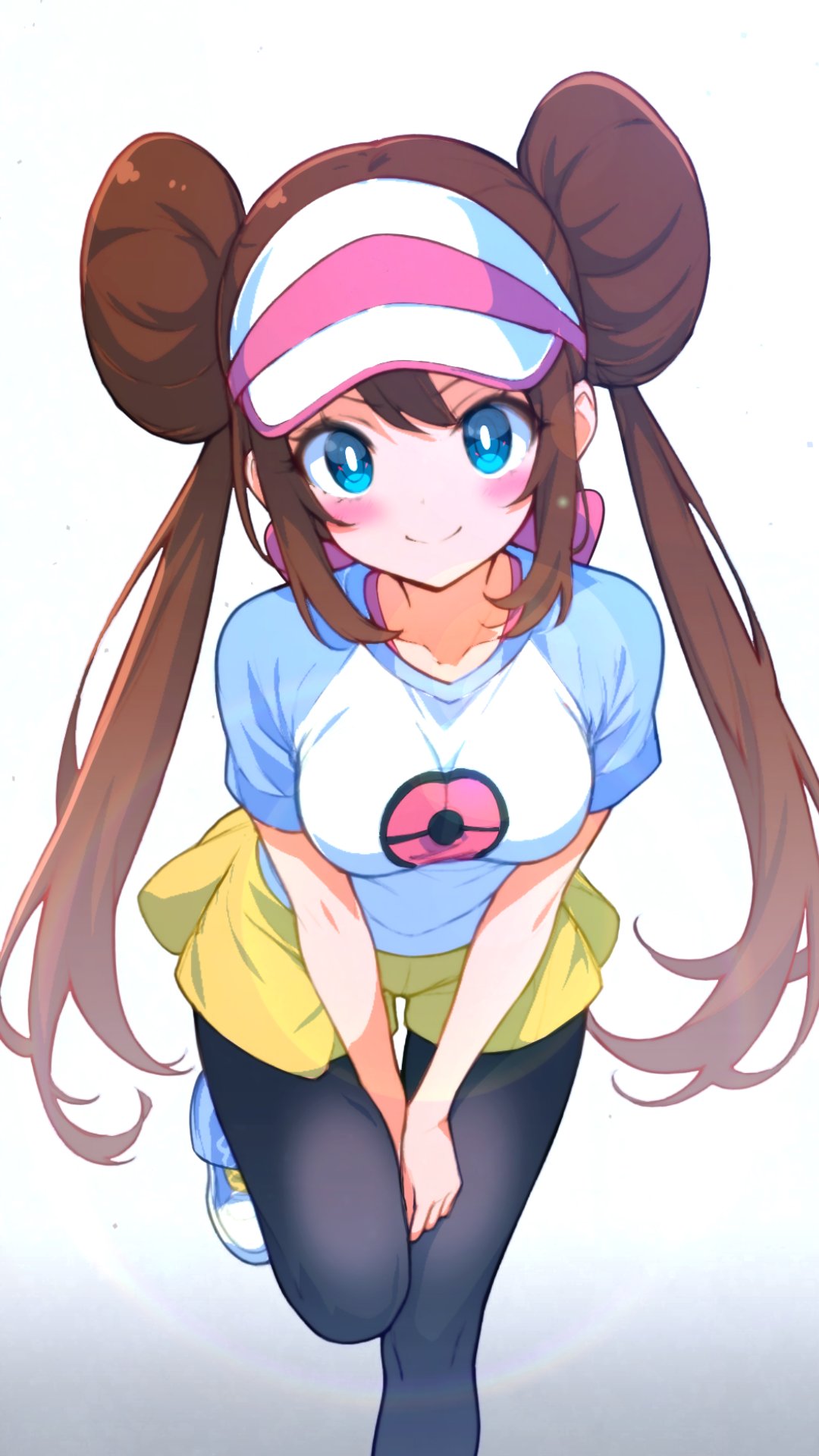 1girl, black_pantyhose, blue_eyes, blush, bow, breasts, bright_pupils, brown_hair