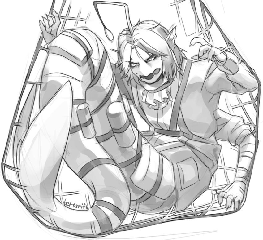 1boy, anglerfish_boy, ascot, br_not_here, claws, coat, extra_arms, fins