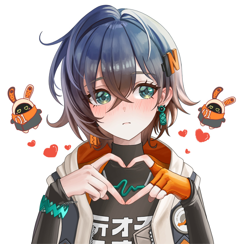 1girl, 4meart0112, absurdres, aqua_eyes, bangboo_(zenless_zone_zero), belle_(zenless_zone_zero), black_hair, black_jacket