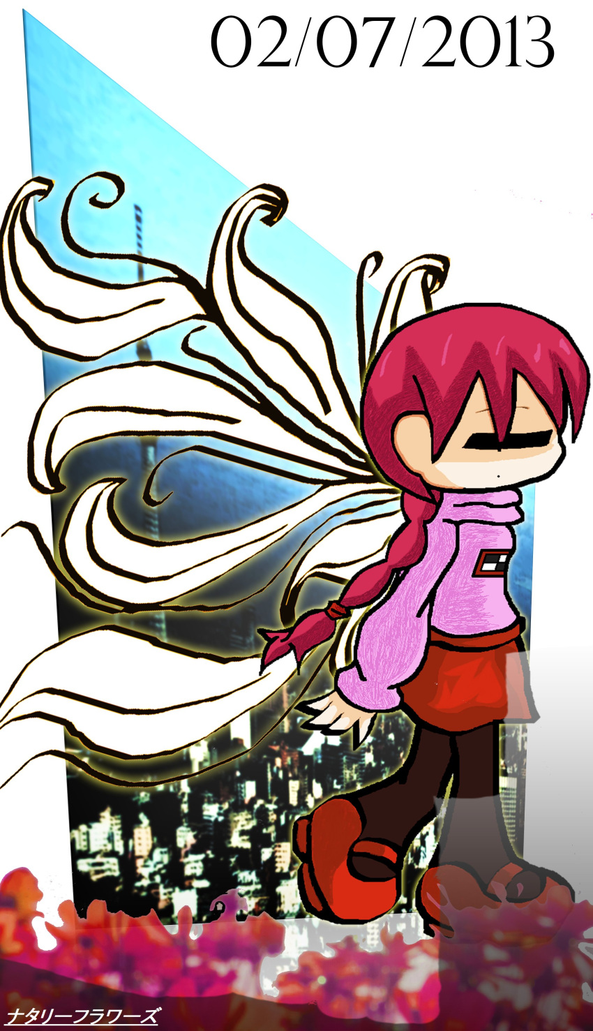 2013, absurdres, dress, highres, madotsuki, nostalgic, pink_skirt, red_dress