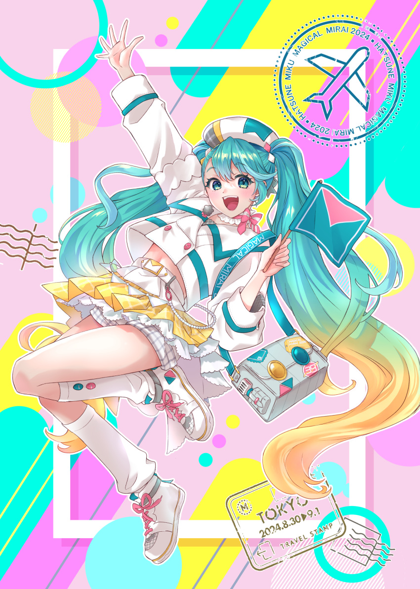 1girl, 3sanshokudango3, absurdres, aircraft, airplane, arm_up, bag, belt
