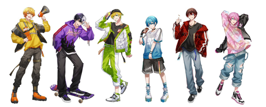 6+boys, :d, :p, :q, adjusting_clothes, akkiy_(amptakxcolors), amptakxcolors, animal_print