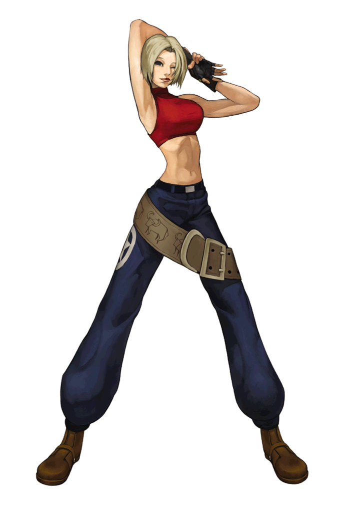 bare_shoulders, belt, beltskirt, blonde_hair, blue_mary, boots, breasts, fatal_fury