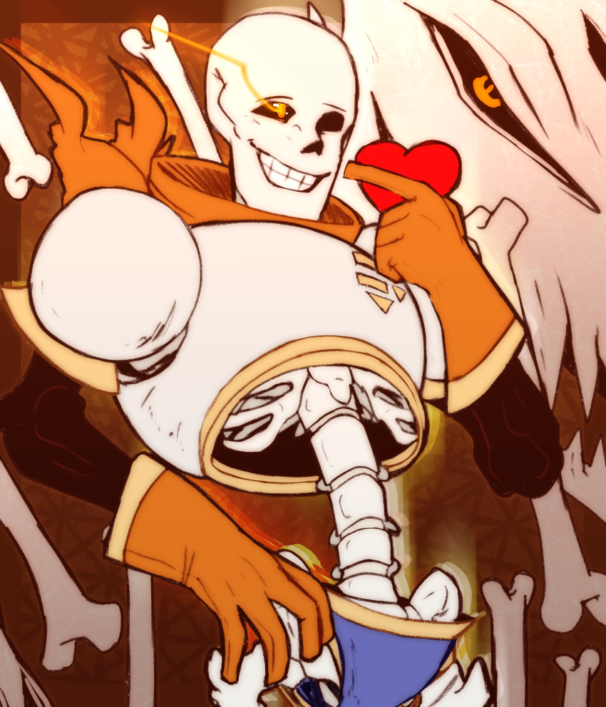 1boy, 2019, 2d, bone, brown_background, cape, commentary, digital_media