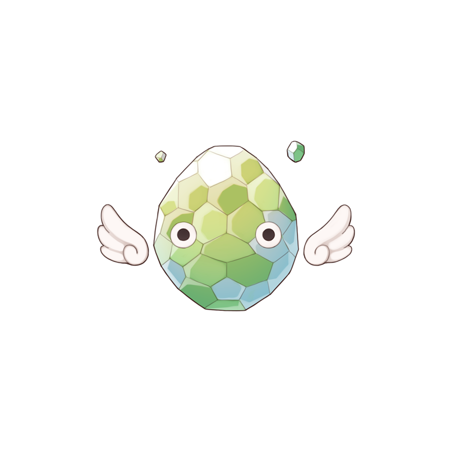 angel_wings, chibi, chibi_only, crystal, crystal_(ragnarok_online), full_body, gem, green_gemstone, looking_at_viewer, no_humans, no_mouth, o_o, ragnarok_online, simple_background, solo, transparent_background, wings, yuichirou