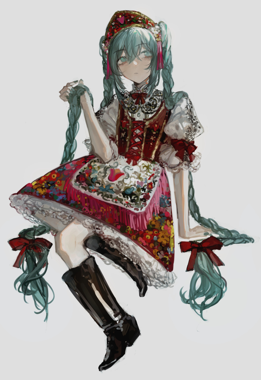 1girl, :/, absurdres, alternate_costume, apron, aqua_eyes, aqua_hair, aqua_nails
